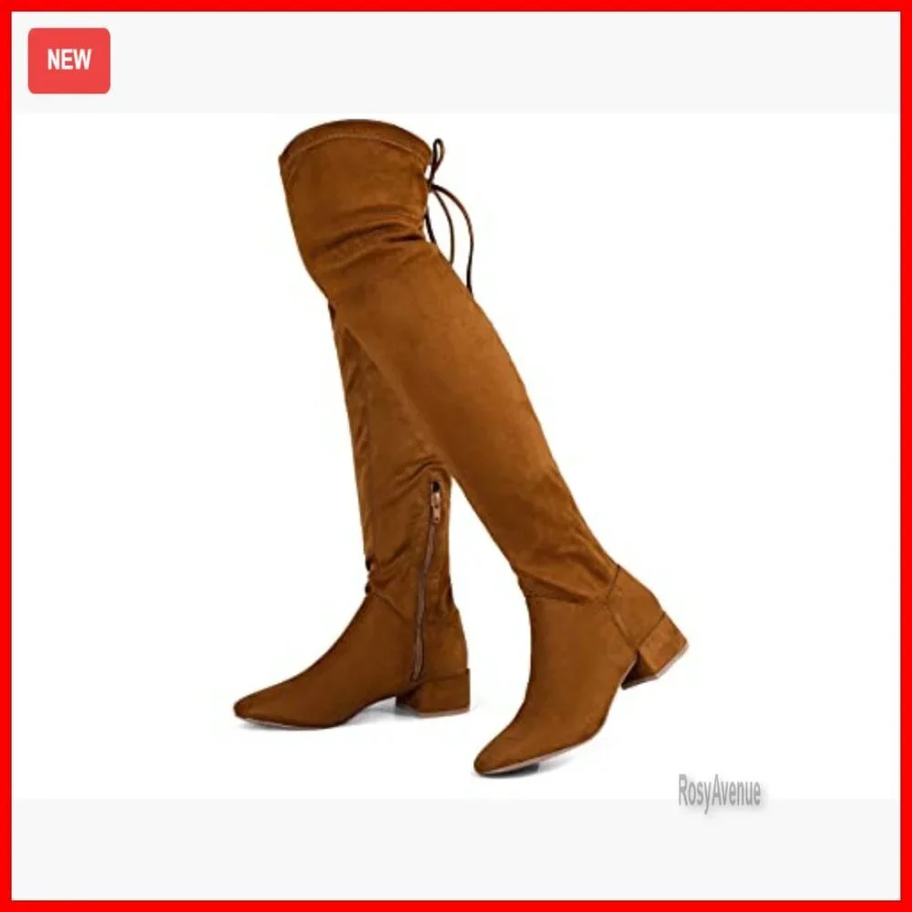 Women's Over Knee High Boots with Side Zipper Back Lace Winter Thigh High